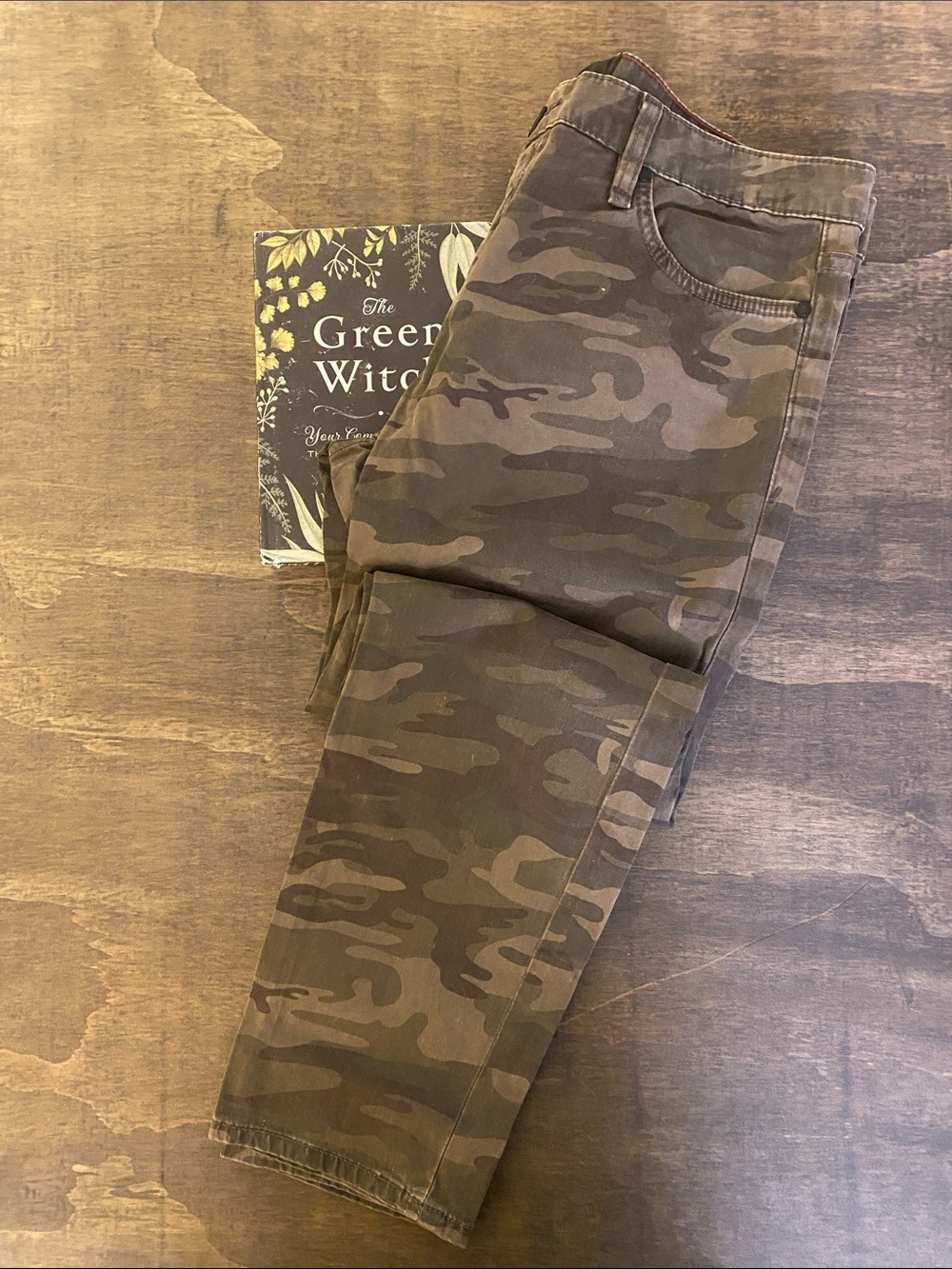 Women’s Straight Leg Camo Jeans - Olive Brown